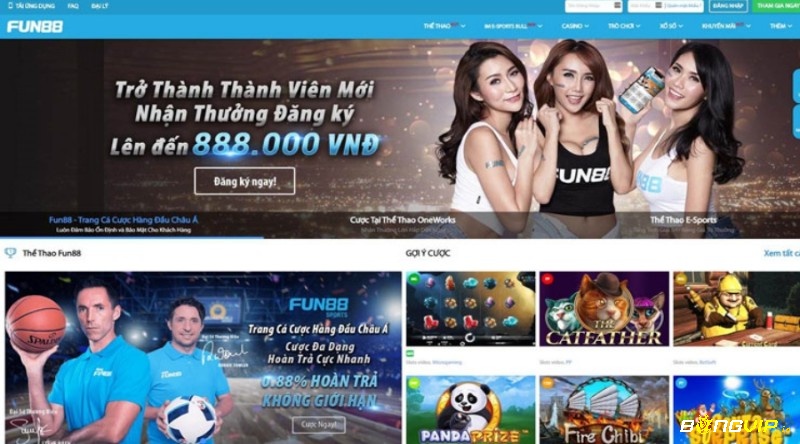 Giao diện Fun88 vui com bắt mắt thân thiện hỗ trợ 100% tiếng Việt