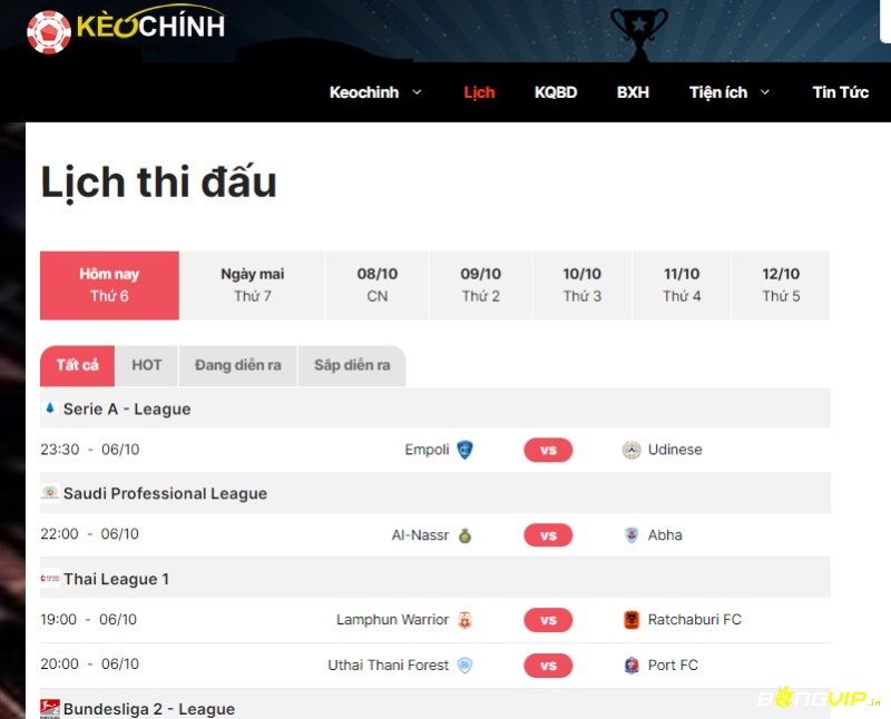 Keochinh cung cấp lịch thi đấu bóng đá hàng ngày và luôn cập nhật thông tin mới nhất